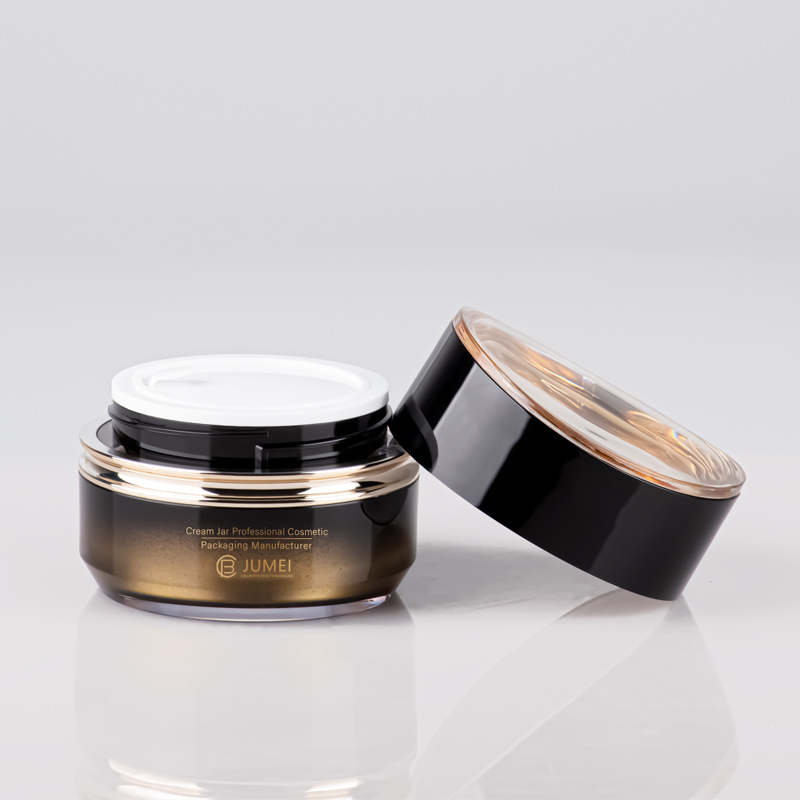 Cylindrical Plastic Cosmetic Packaging Gradient Color Black and Yellow Acrylic Cream Jar