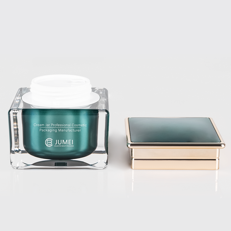 Superior Customized Square Double-Layer Green Plastic Jar for Cream