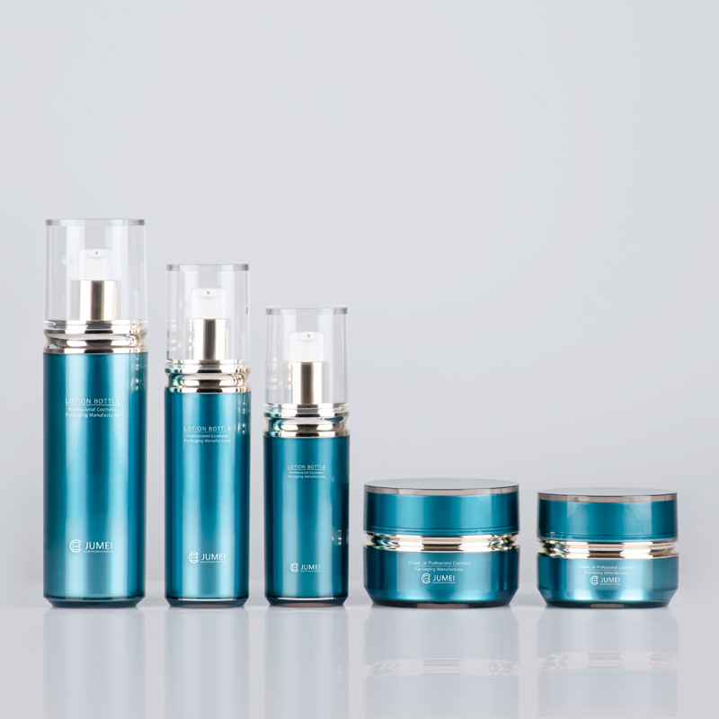 Popular Cosmetic Packaging Cylindrical Blue Acrylic Jar with Electroplating Golden Ring