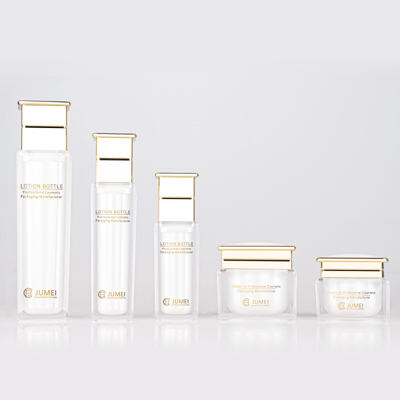 Classical Cosmetic Containers Square White Lotion Bottle with Golden Cap