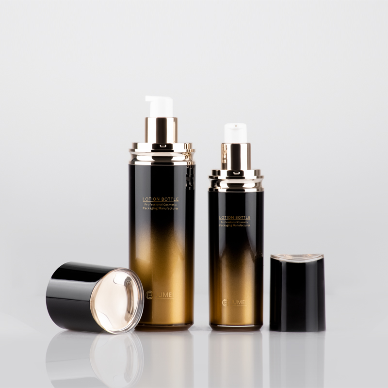 Cylindrical Plastic Cosmetic Packaging Gradient Color Black and Yellow Acrylic Cream Jar