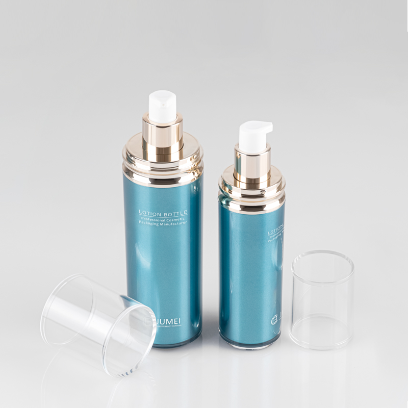 Popular Cosmetic Packaging Cylindrical Blue Acrylic Jar with Electroplating Golden Ring