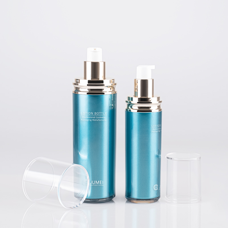 Popular Cosmetic Packaging Cylindrical Blue Acrylic Jar with Electroplating Golden Ring